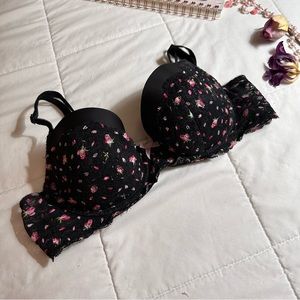 VS Dream Angels Black Floral Lace Demi Bra